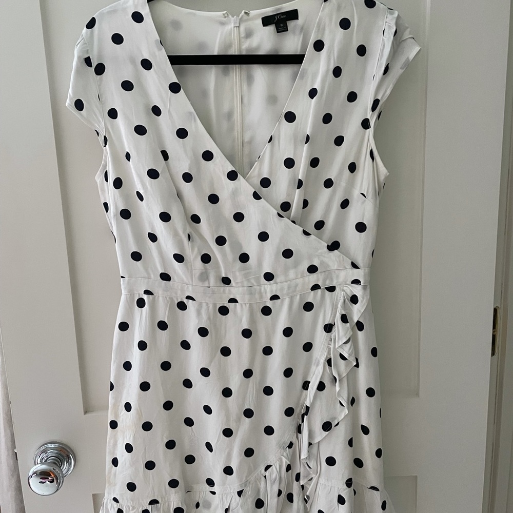 Jcrew cross over polka dot mini dress